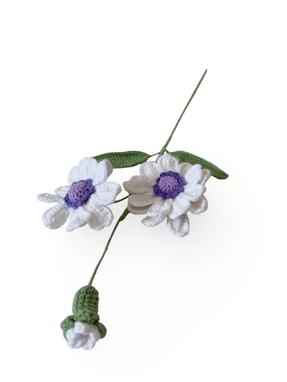 Crocheted Zinnia - White with Purple Centre