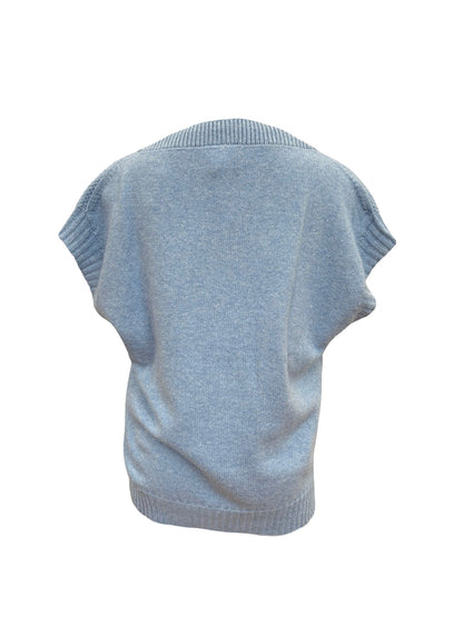 Evie Textured Merino/Cotton Vest - Sky