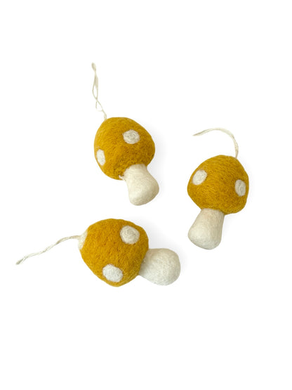 Felted Christmas Mushroom Ornament - Mustard