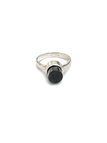 Dark Pounamu & Sterling Silver Small Cylinder Ring #2 (RI-CY1)