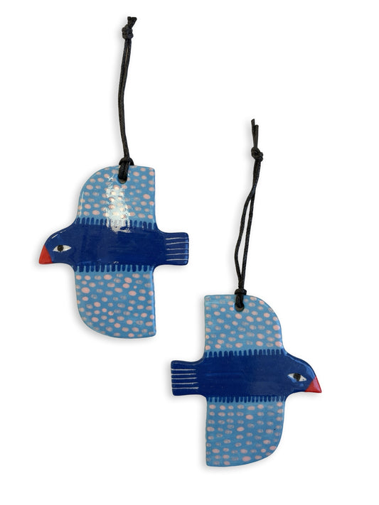 Dark Blue, Light Blue & Dash Ceramic Bird Decoration by Studio Soph