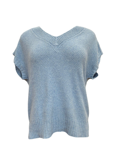 Evie Textured Merino/Cotton Vest - Sky