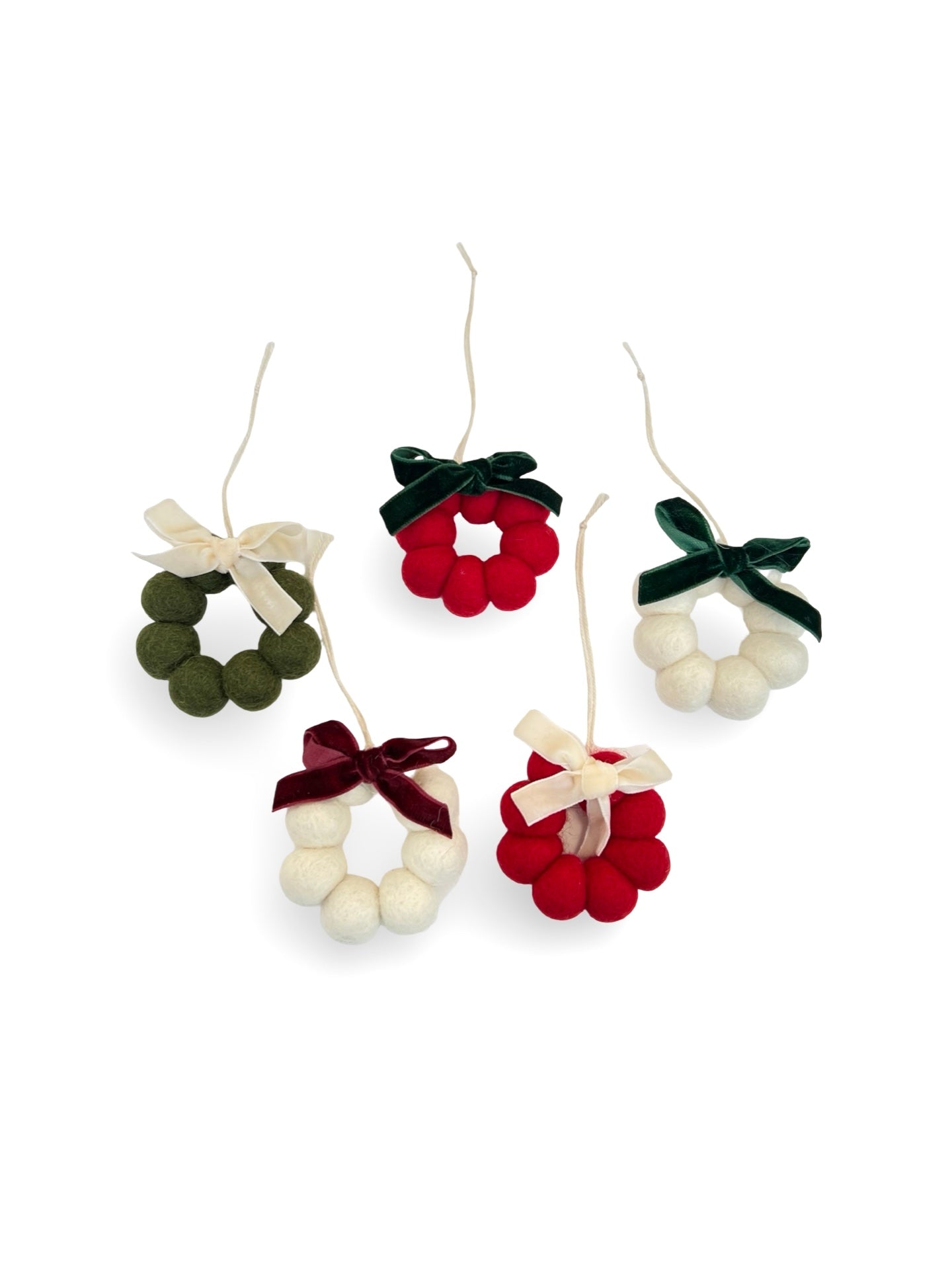 Mini Bow Wreath - NZ Felted Wool - White / Burgundy