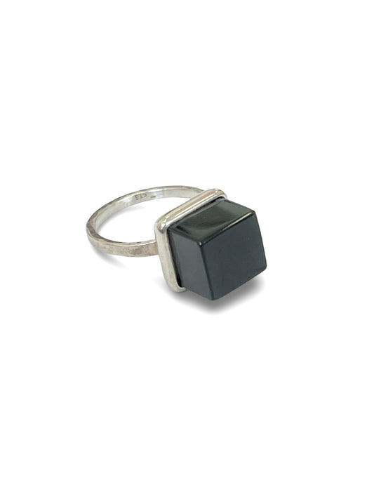 Dark Pounamu & Sterling Silver Large Cube Ring #2 (RI-CU1L)