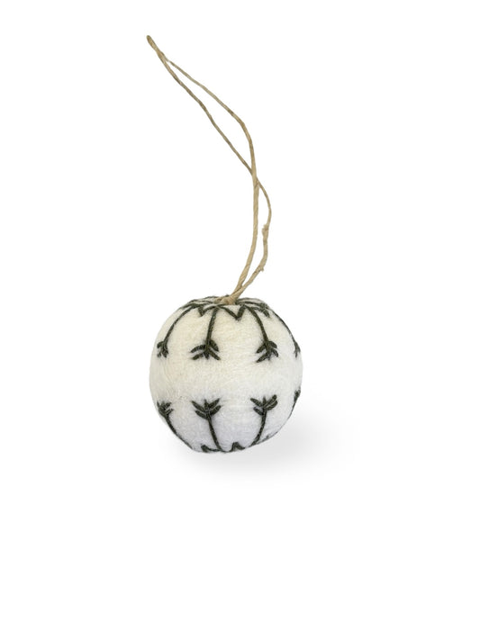 Embroidered Felt Pom-Pom Decoration - White, Green