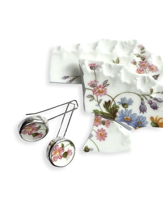 Repurposed Royal Crown Derby Bone China & Sterling Silver Earrings (#24159)