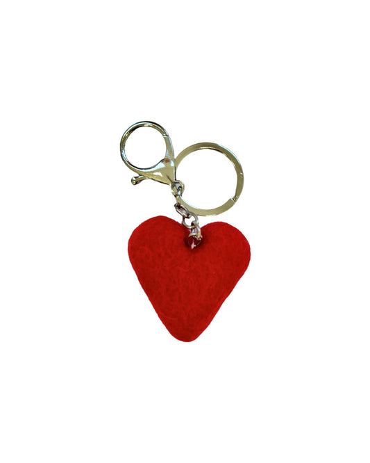 Red Heart Felted Wool Keyring/Clip - red