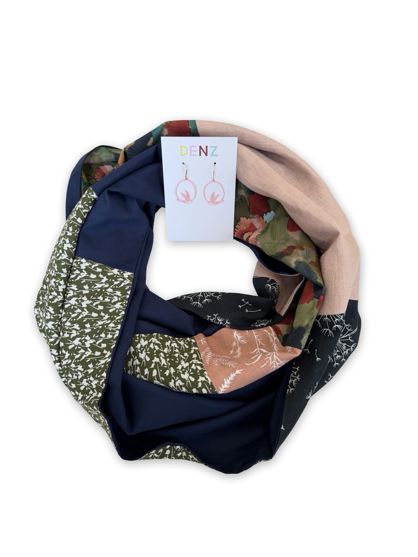 Infinity Scarf - Earthy Abstract Florals / Navy