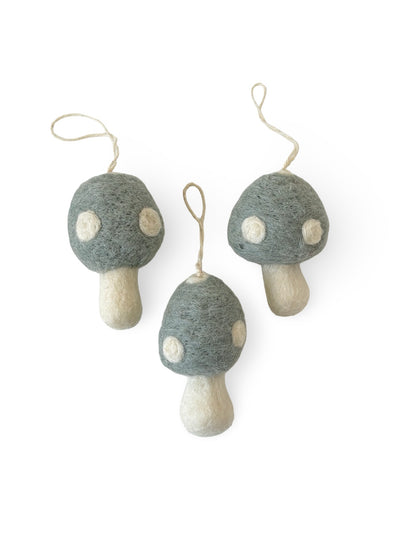 Felted Christmas Mushroom Ornament - Ice Blue