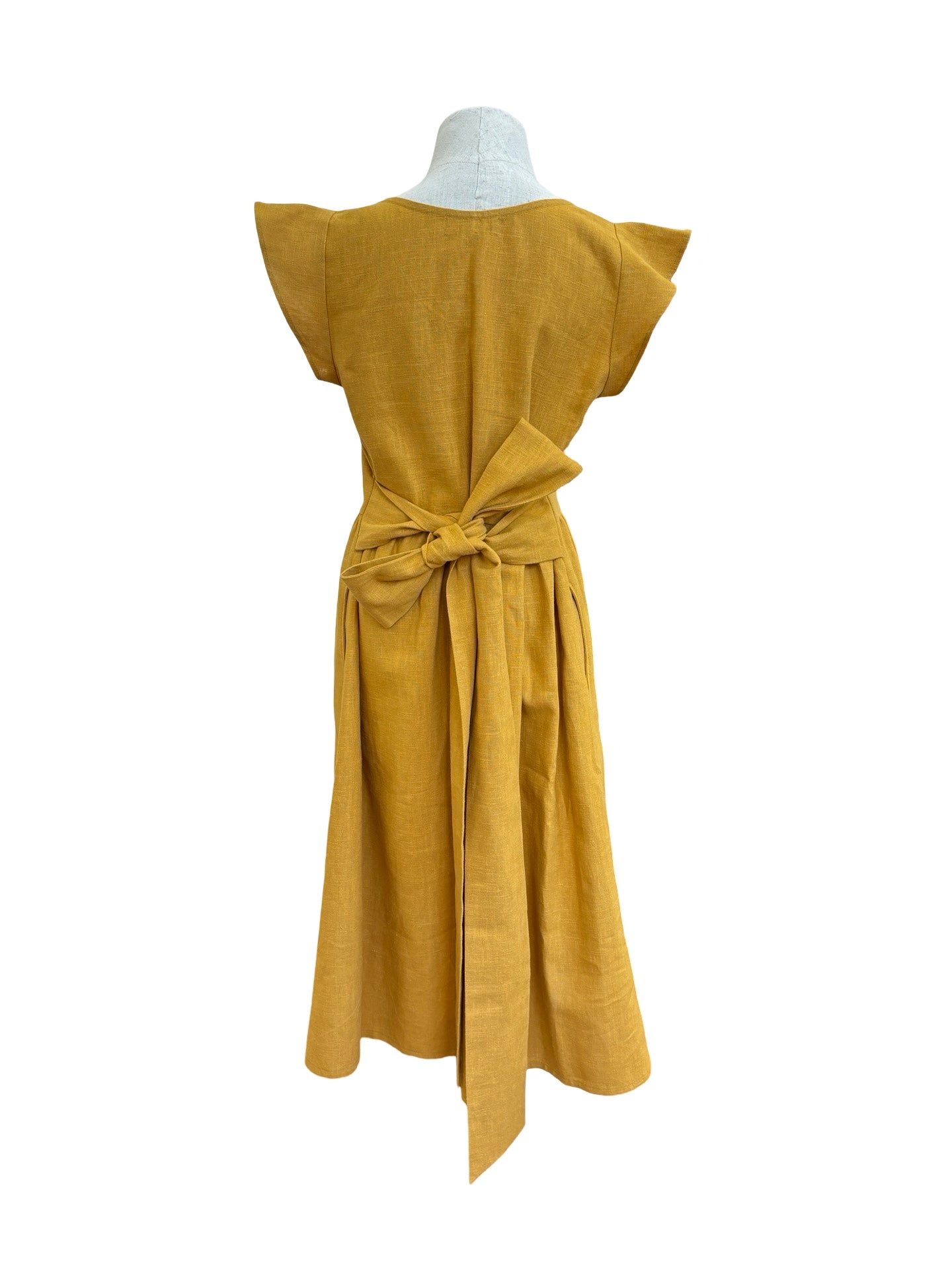"Mollie" Dress - Mustard Herringbone Linen