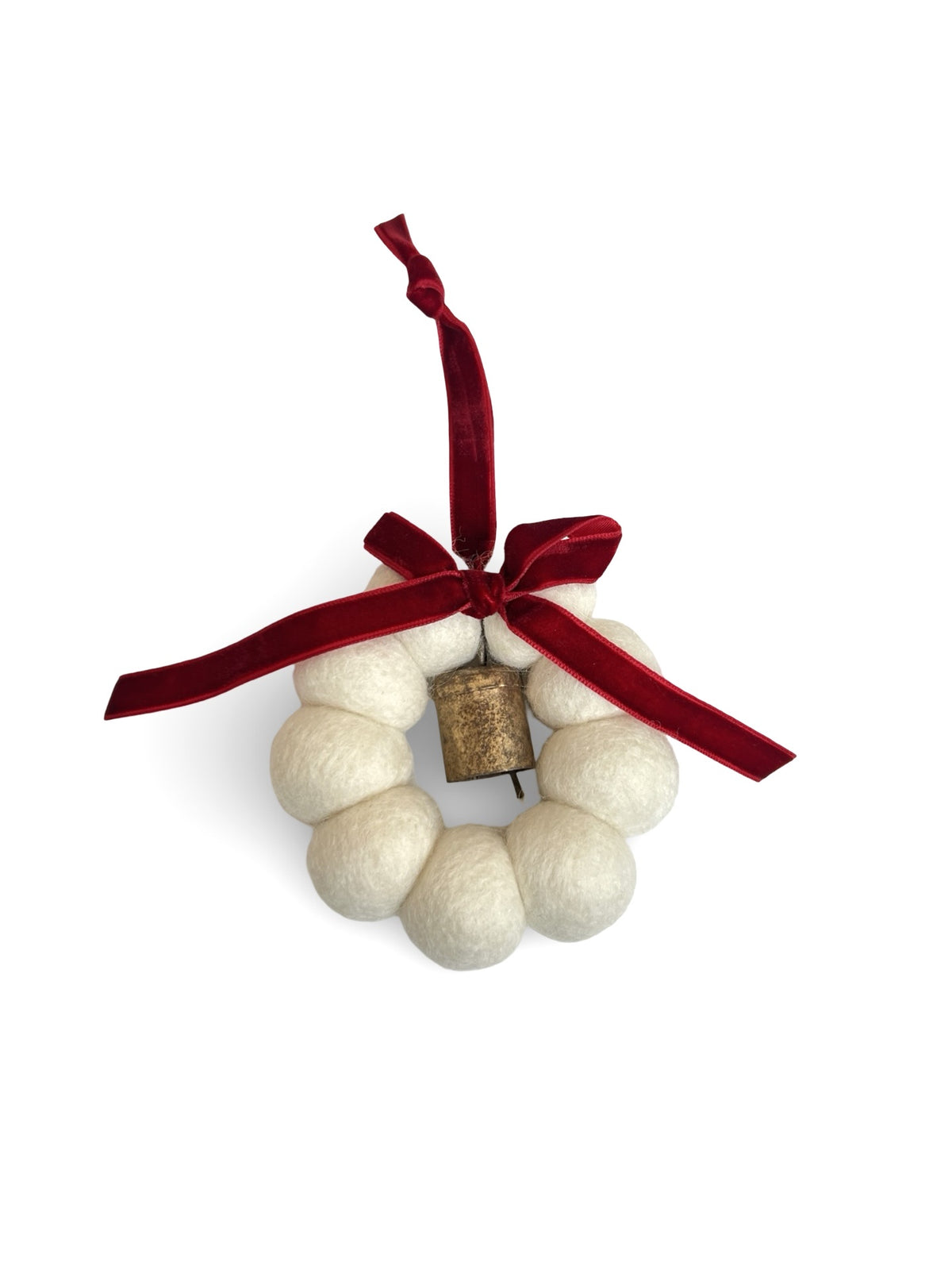 Bell & Bow Wreath - NZ Felted Wool - White / Red