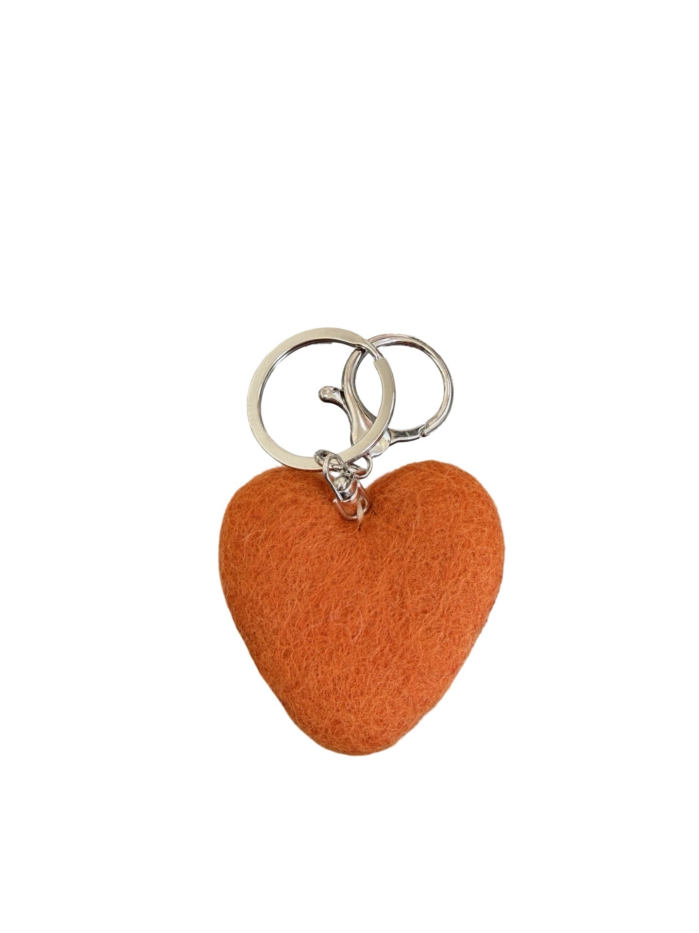 Orange Heart Felted Wool Keyring/Clip