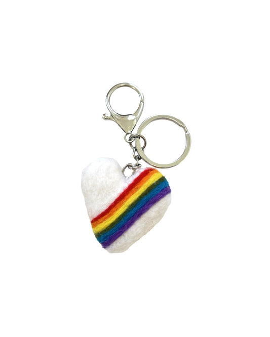 Rainbow pride Heart  - Felted Wool Keyring/Clip