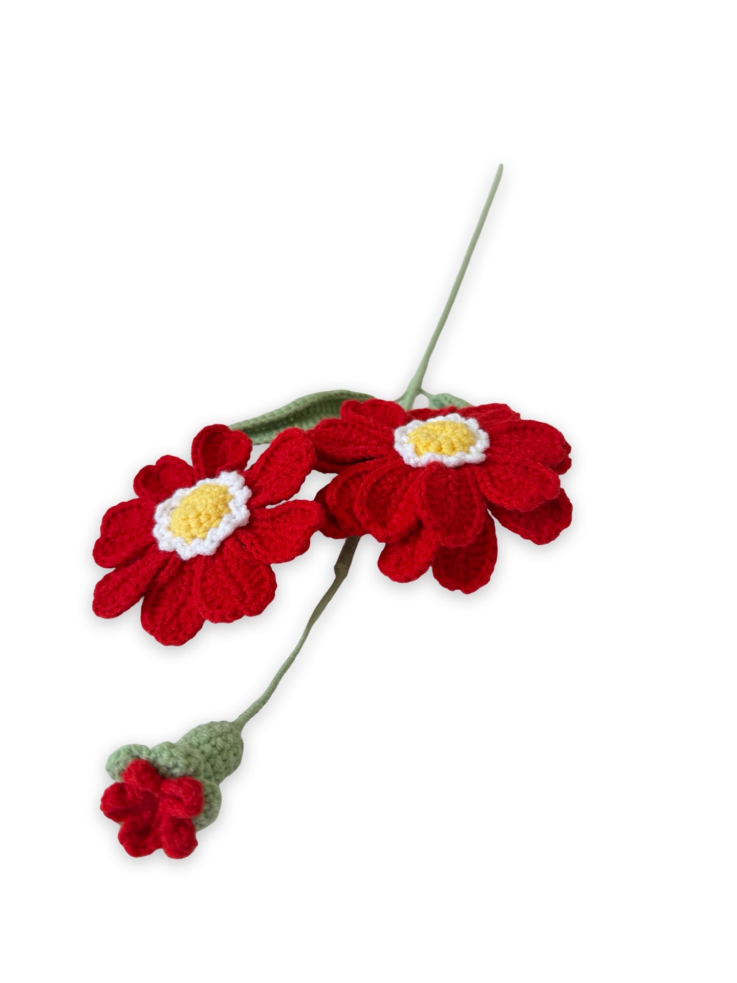 Crocheted Zinnia - Red with White Centre