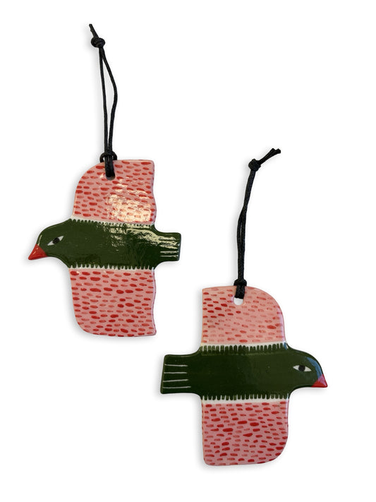 Green, Pink & Dash Ceramic Bird Decoration by Studio Soph