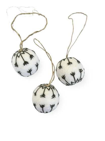 Embroidered Felt Pom-Pom Decoration - White, Green