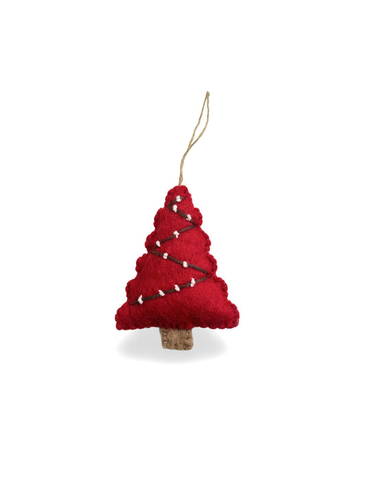 Zig Zag Christmas Tree Decoration - Felted NZ Wool - Red
