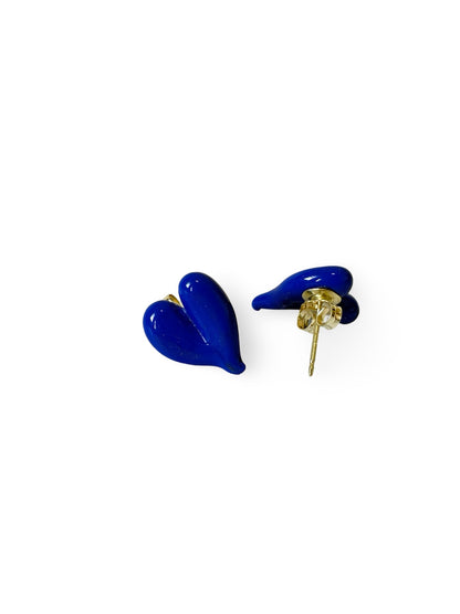 Glass Heart Studs - Blue