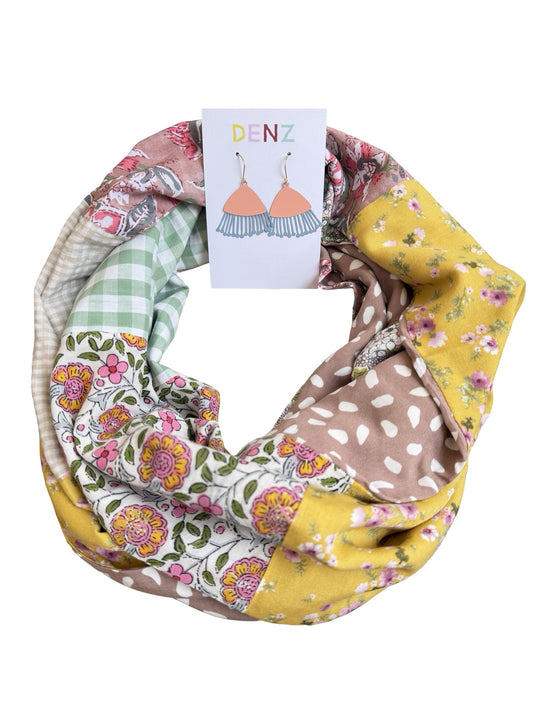 Infinity Scarf - Soft Peachy Florals / Dusty Rose dots