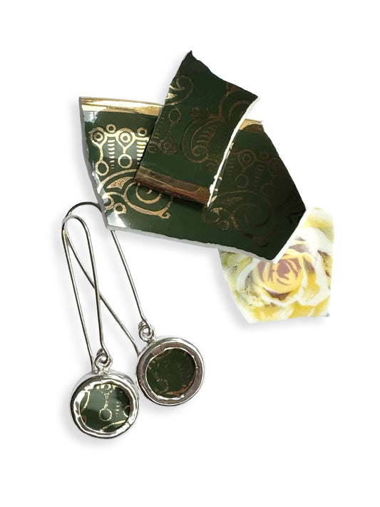 Repurposed Regency Bone China & Sterling Silver Earrings (#2369)