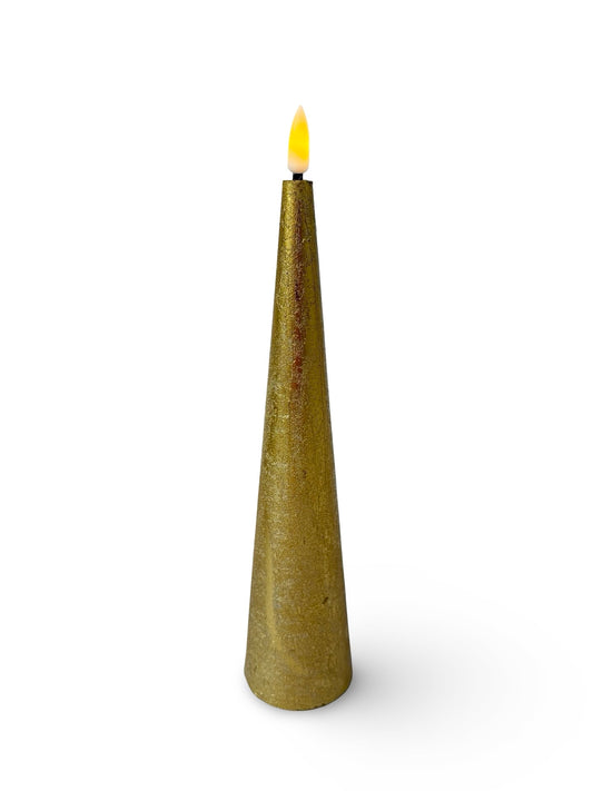LED Cone Candle in Gold - 25cm