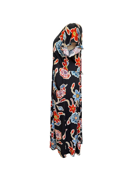 "Lucia" Dress - Red / Blue Flower Print