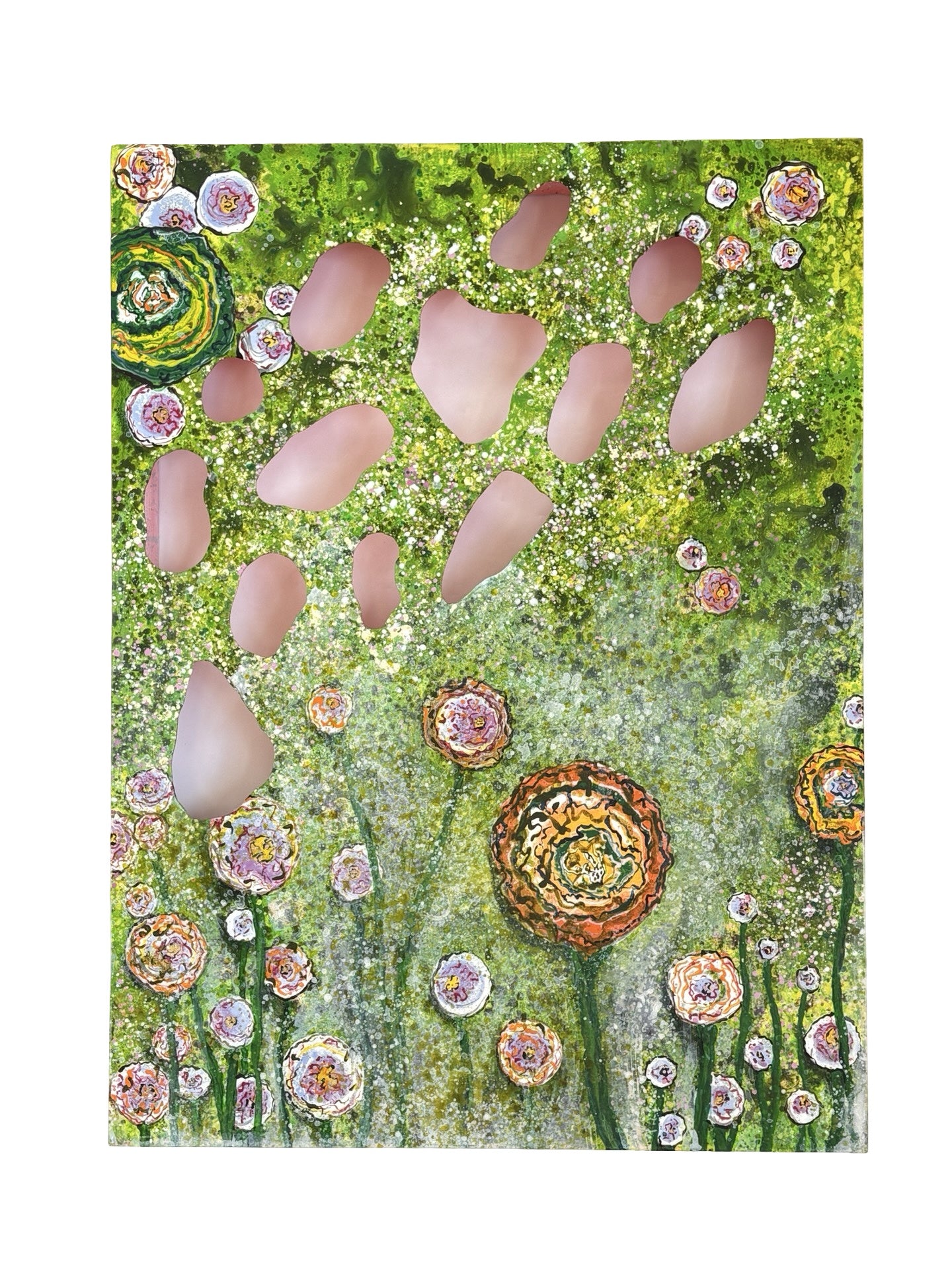 In my Garden original painting by Liz McAuliffe - Small Carved Panel  61 x 46 cm