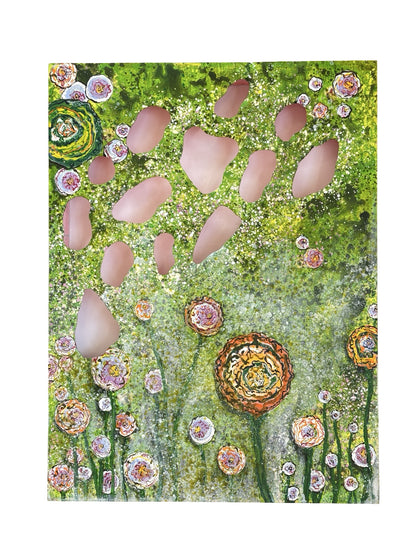 In my Garden original painting by Liz McAuliffe - Small Carved Panel  61 x 46 cm