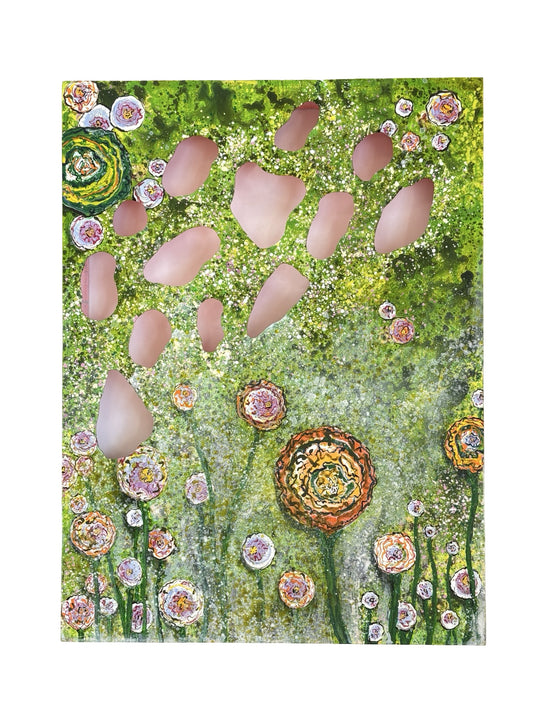 In my Garden original painting by Liz McAuliffe - Small Carved Panel  61 x 46 cm