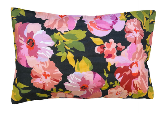 Pretty Floral Pillowcases - Pink on Black