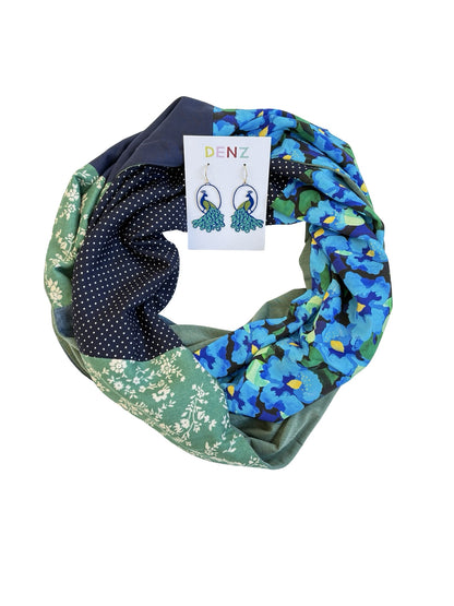 Infinity Scarf - Vibrant Blue Florals / Green
