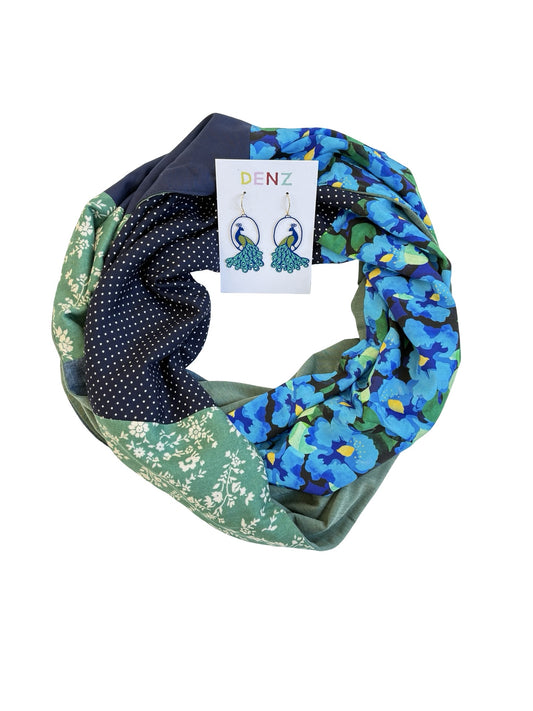 Infinity Scarf - Vibrant Blue Florals / Green