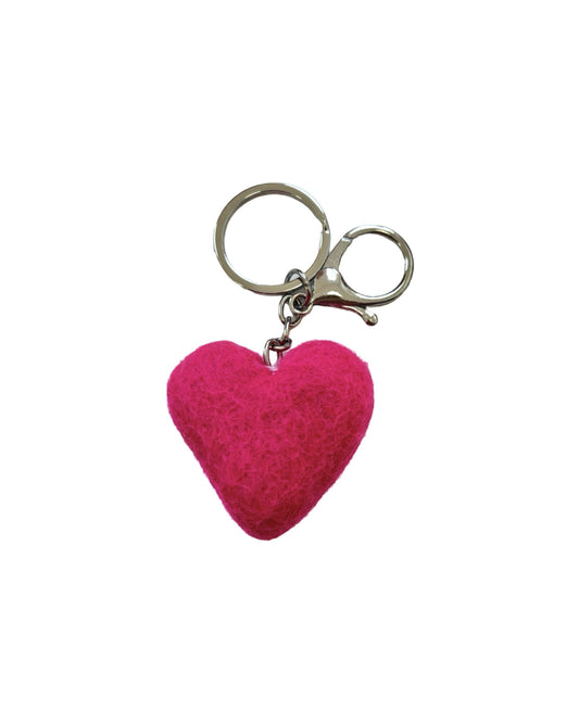Hot Pink Heart Felted Wool Keyring/Clip