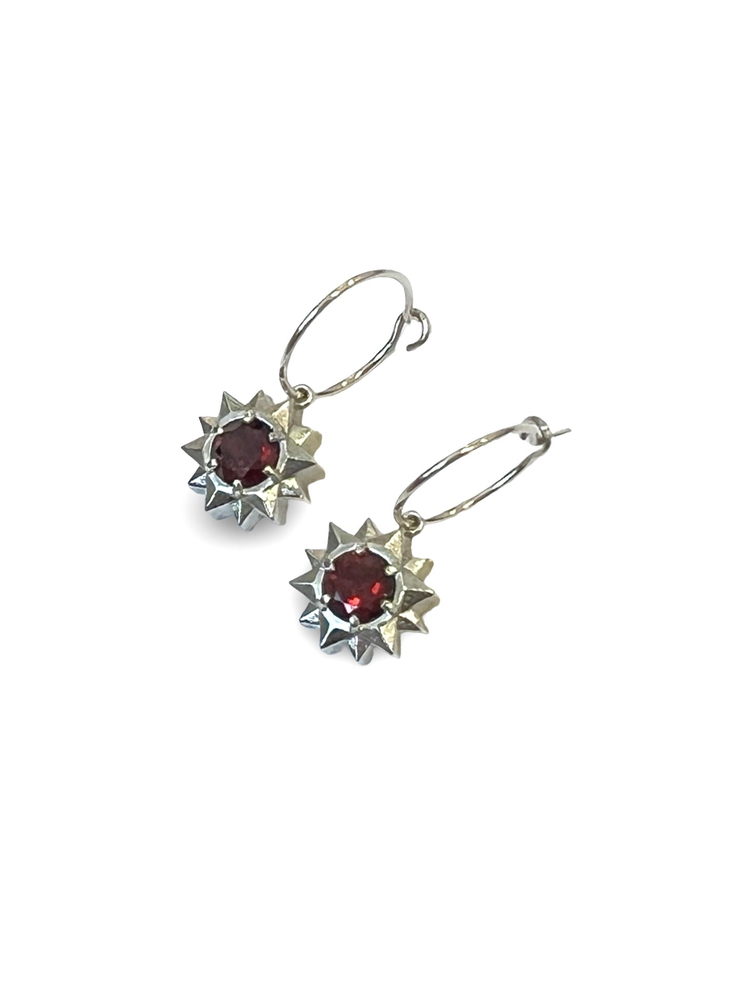 Silver Stardrop Hoop earrings - with Garnets
