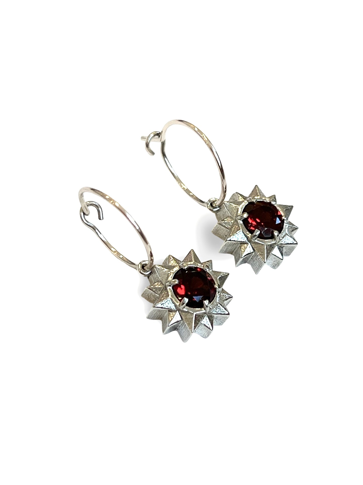 Silver Stardrop Hoop earrings - with Garnets