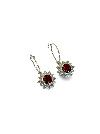 Silver Stardrop Hoop earrings - with Garnets
