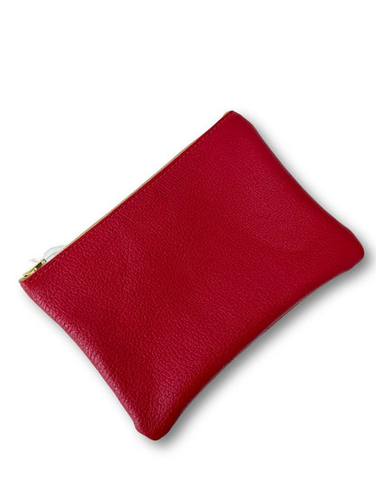 Leather Zip Clutch - 20cm - Red Leather with inside pocket