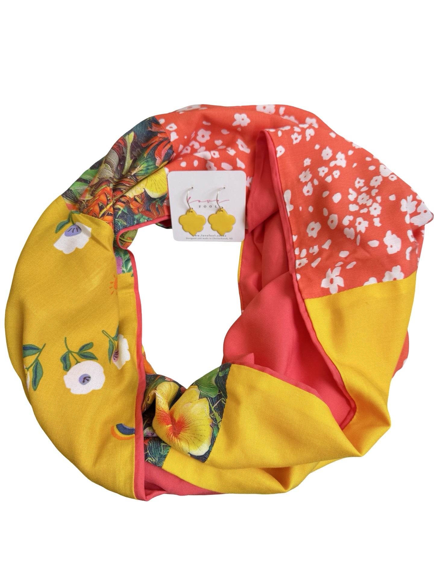Infinity Scarf - Bright Tropical Botanicals / Coral