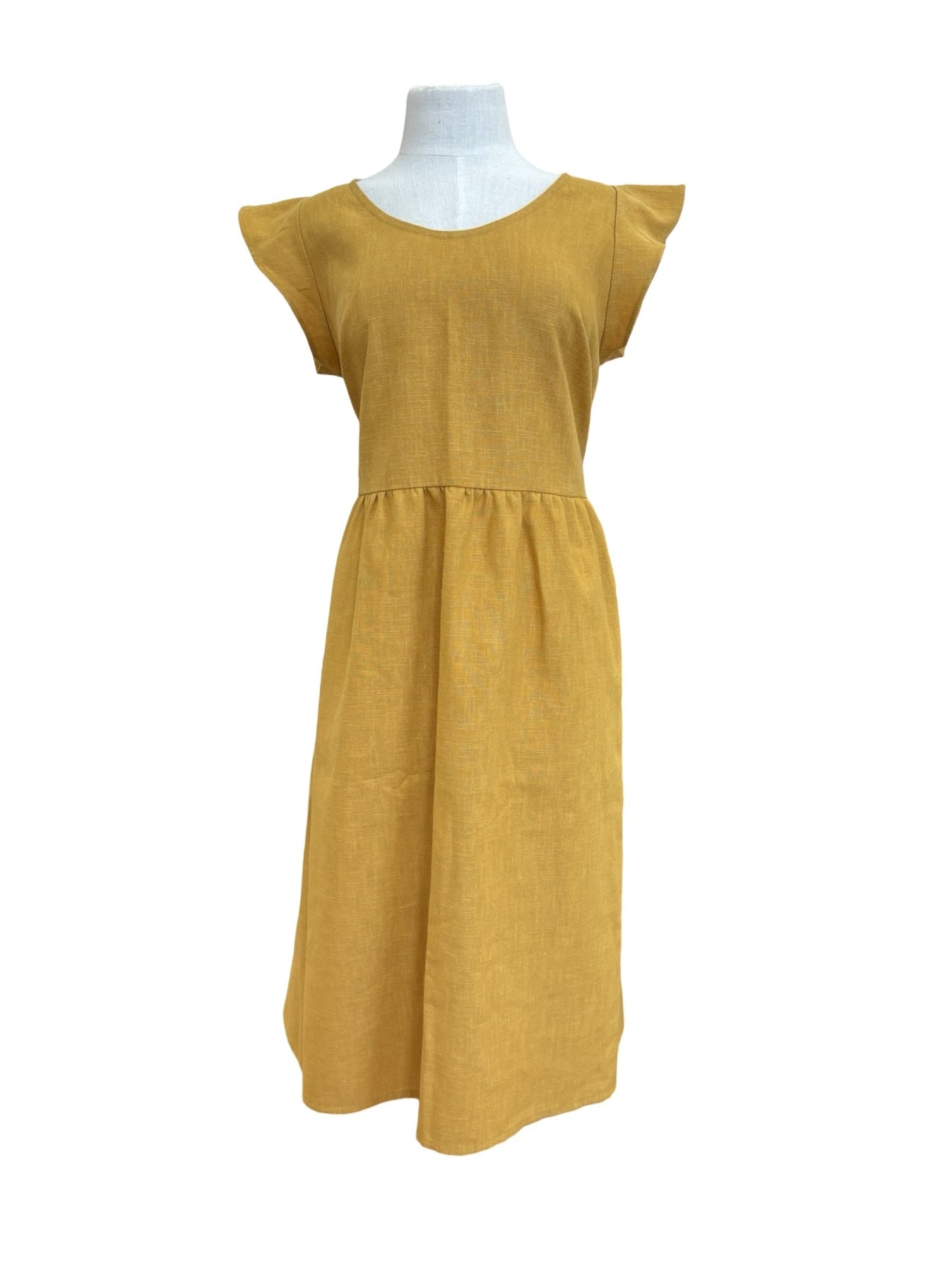"Mollie" Dress - Mustard Herringbone Linen