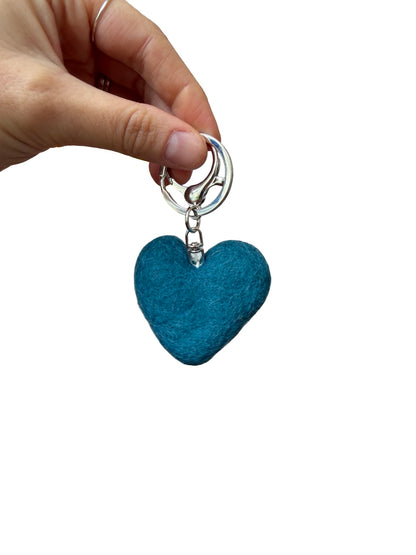 Dark Teal Heart Felted Wool Keyring/Clip