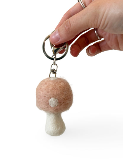 Mushroom Felted Wool Keyring/Clip - Blush