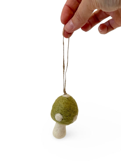Felted Christmas Mushroom Ornament - Sage