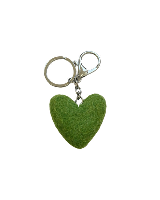 Green Heart Felted Wool Keyring/Clip -