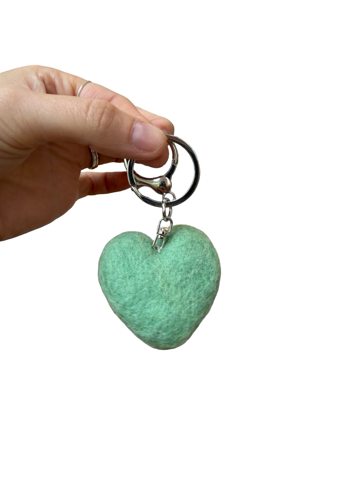 Soft Green Heart Felted Wool Keyring/Clip