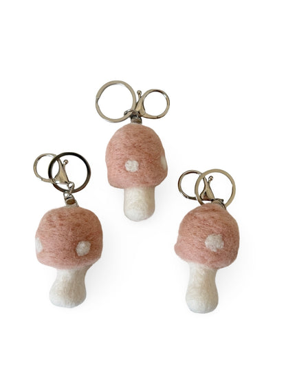 Mushroom Felted Wool Keyring/Clip - Blush