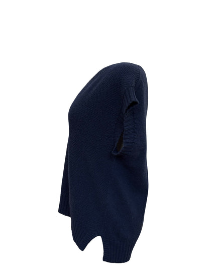Evie Textured Cotton/Merino Vest - Navy