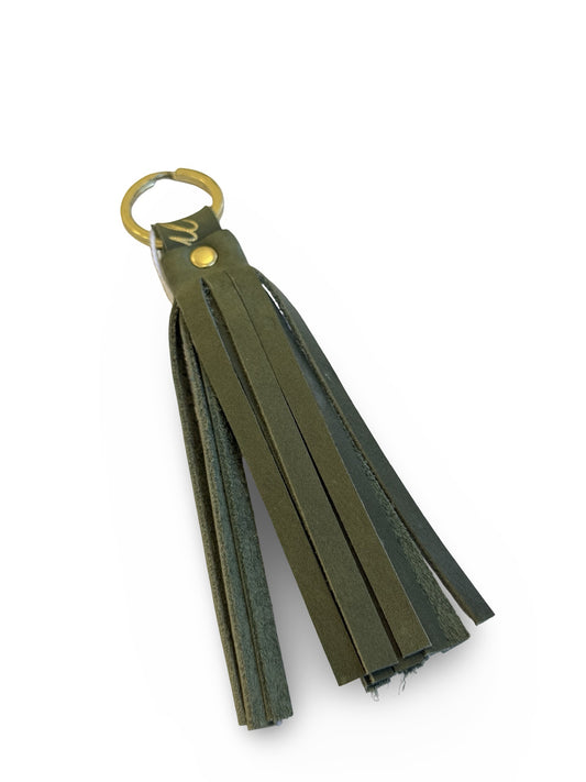 Leather Tassel Keyring - Army Green