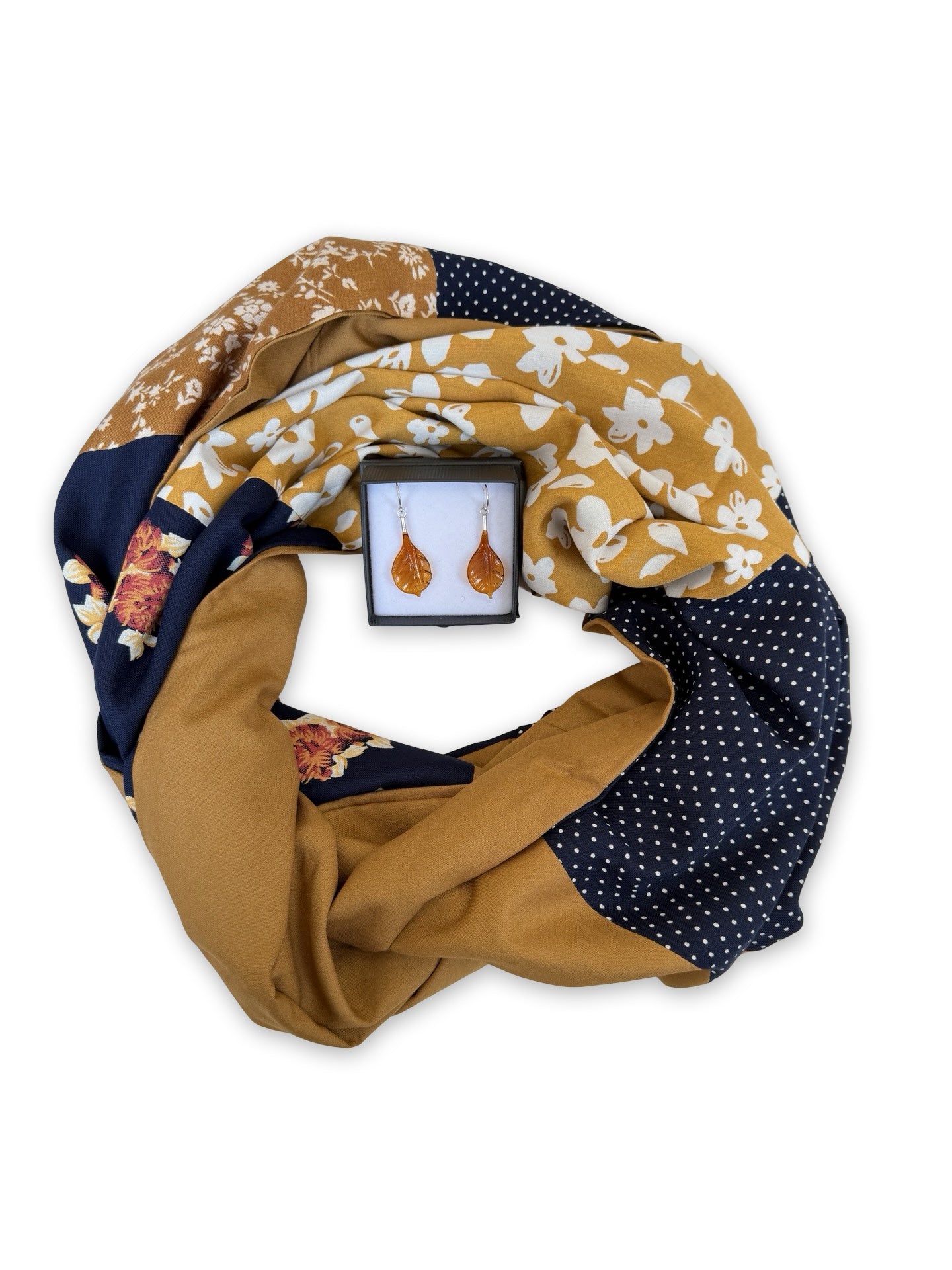 Infinity Scarf - Navy Mustard Florals / Mustard
