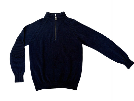 Men's 1/4 Zip Possum Merino Patch Jumper - Midnight Blue