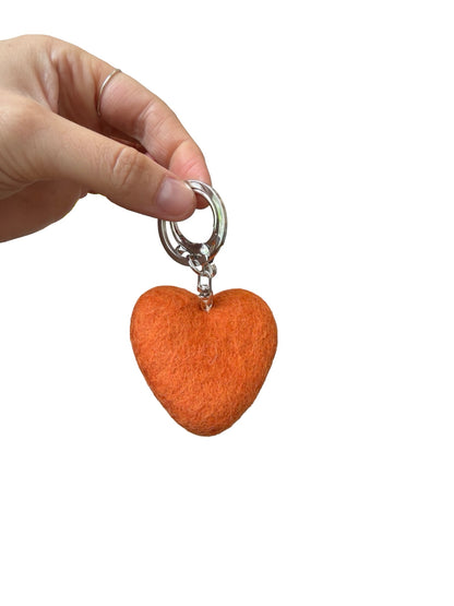 Orange Heart Felted Wool Keyring/Clip